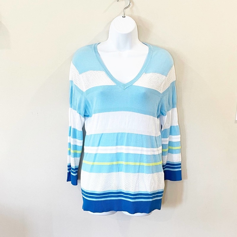 EP PRO Striped V-Neck Golf Sweater Blue Size M